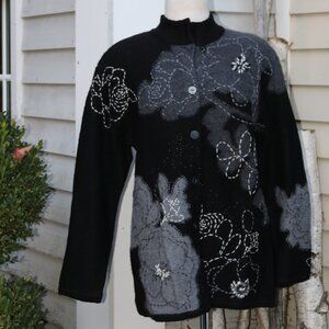 Susan Bristol Black and Gray Floral Cardigan